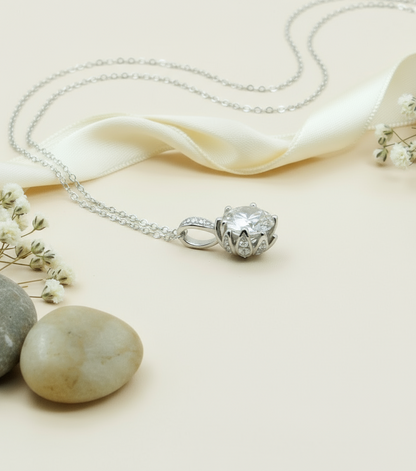 Diamond Lotus Flower Necklace • Unique Flower Charm Birthstone Necklace • Moissanite Floral Gift • Wedding Jewelry • Special Gift For Her.