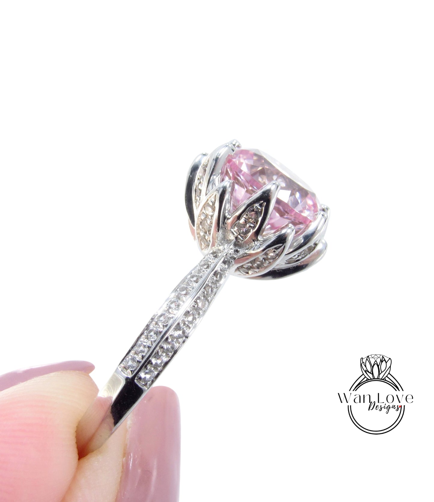 Anello di fidanzamento con fiore di loto con zaffiro rotondo pesca rosa cipria da 3 ct | Anello Fiore di Loto | Anello unico | Anello Moissanite | Pronto a spedire