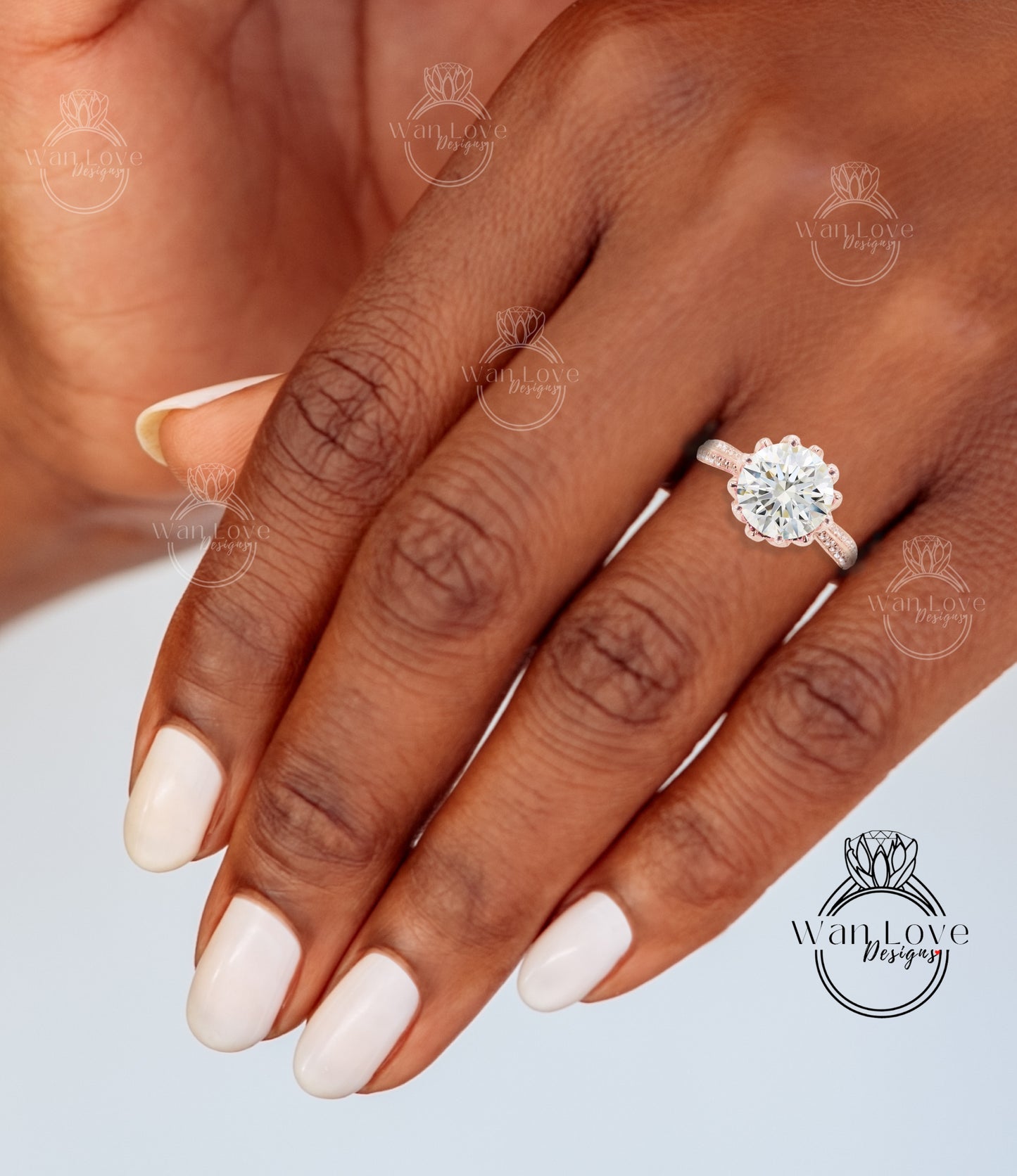 Diamond Lotus Flower Ring, Round Diamond Ring White Gold, Certified Lab Diamond Ring Band,Unique Diamond Ring 14k White Gold Engagement Ring