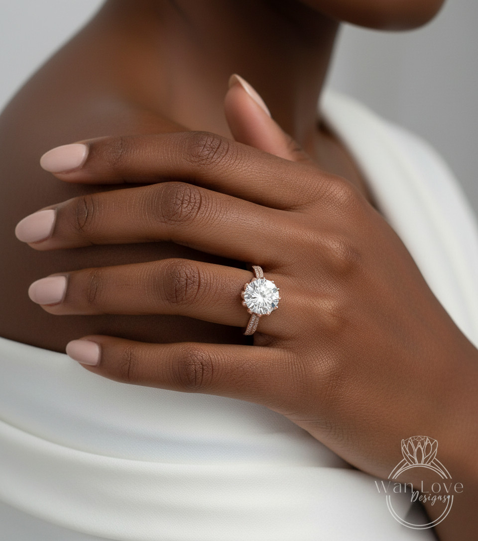 2.00CT Lotus Flower Round Diamond Cut 14K 18K/Diamond Engagement ring/Round Flower Diamond Ring/proposal ring/Wedding gift/Rose White gold