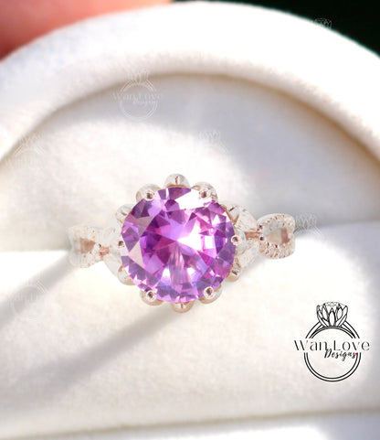 Pink Sapphire & Diamond Lotus Flower Engagement Ring Marquise Split Shank Leaf 14k 18k White Yellow Rose Gold-Platinum-Custom-Wedding