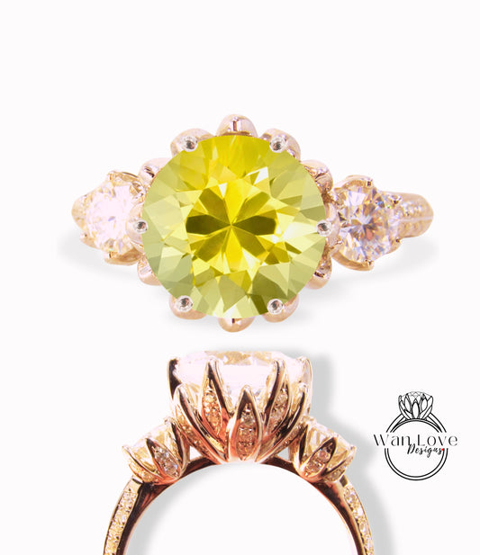 Anello di fidanzamento con 3 pietre preziose con zaffiro rosa chiaro e diamante, oro rosa giallo bianco 14k 18k-platino-personalizzato