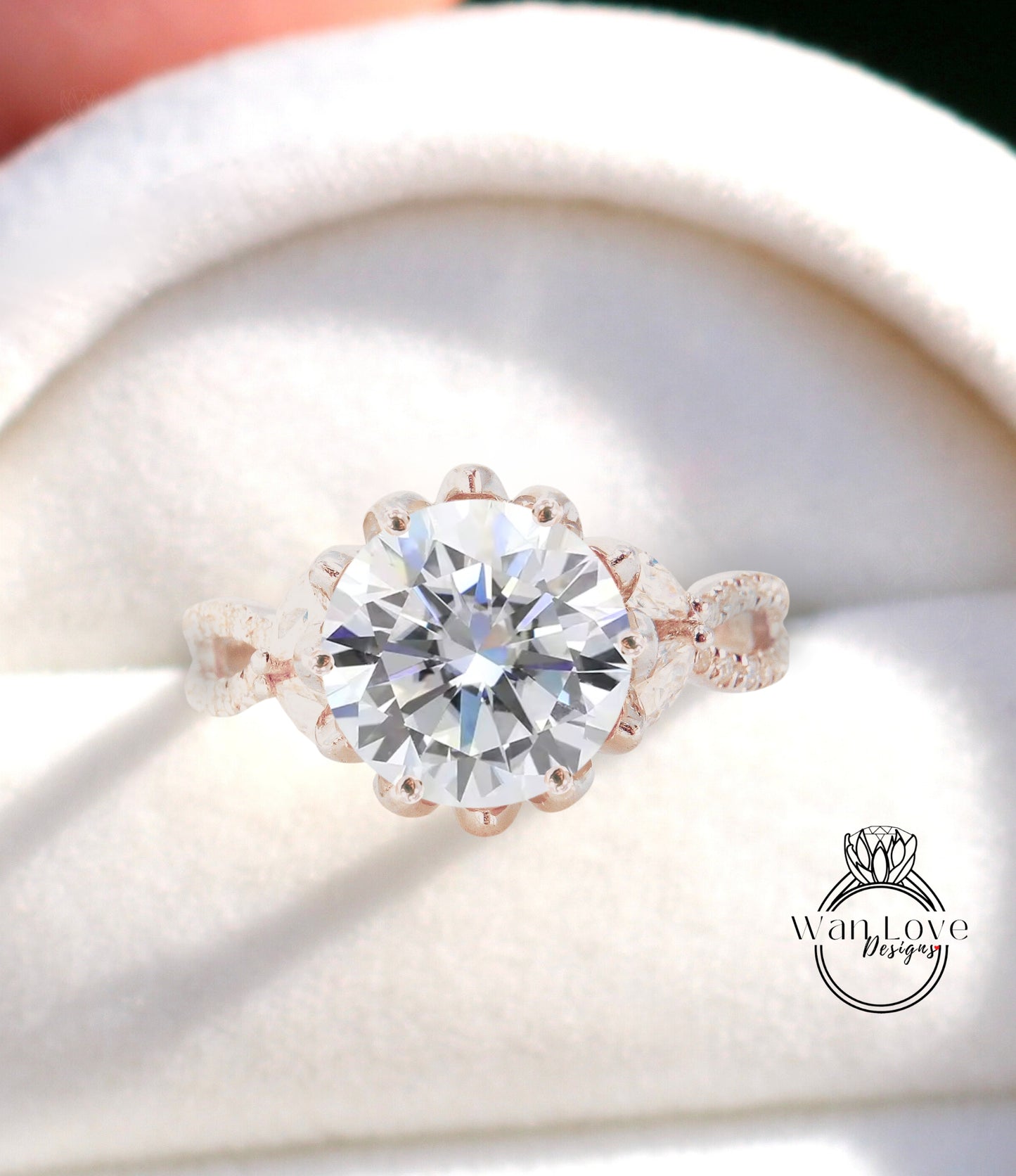 Anello vintage con fiore di loto con diamanti Moissanite Anello di fidanzamento con gambo diviso con foglie di marchesa Anello con fiore antico anello rotondo da sposa con promessa nuziale