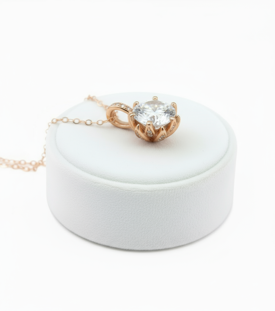 Diamond Lotus Flower Necklace • Unique Flower Charm Birthstone Necklace • Moissanite Floral Gift • Wedding Jewelry • Special Gift For Her.