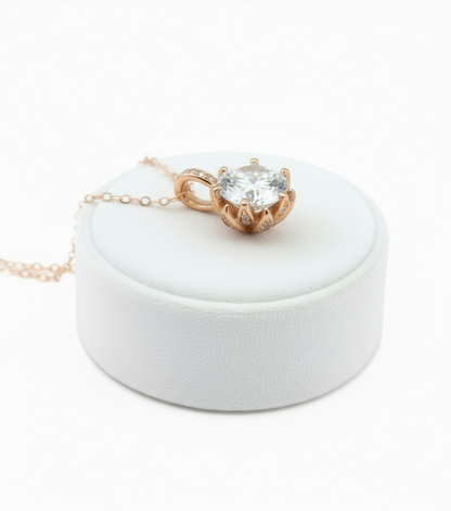 Diamond Lotus Flower Necklace • Unique Flower Charm Birthstone Necklace • Moissanite Floral Gift • Wedding Jewelry • Special Gift For Her.