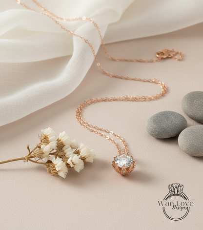 Diamond Lotus Flower Necklace • Unique Flower Charm Birthstone Necklace • Moissanite Floral Gift • Wedding Jewelry • Special Gift For Her.
