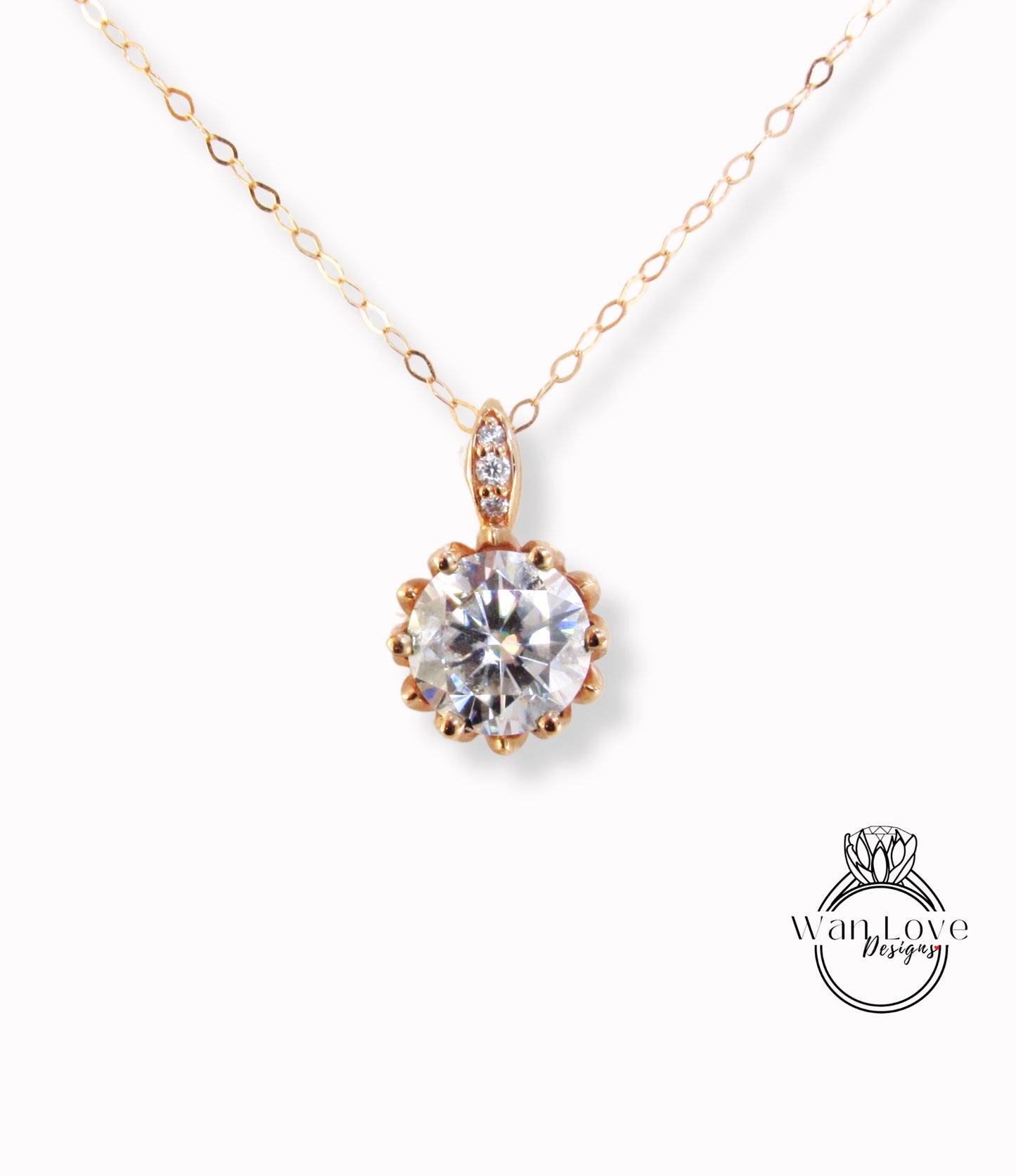 Collana con fiore di loto con diamanti • Collana con pietre portafortuna con fiore unico • Regalo floreale in Moissanite • Gioielli nuziali • Regalo speciale per lei.