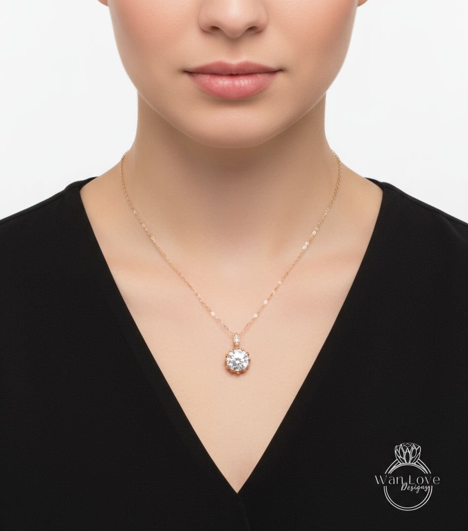 Diamond Lotus Flower Necklace • Unique Flower Charm Birthstone Necklace • Moissanite Floral Gift • Wedding Jewelry • Special Gift For Her.