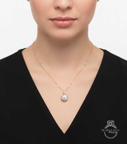 Diamond Lotus Flower Necklace • Unique Flower Charm Birthstone Necklace • Moissanite Floral Gift • Wedding Jewelry • Special Gift For Her.