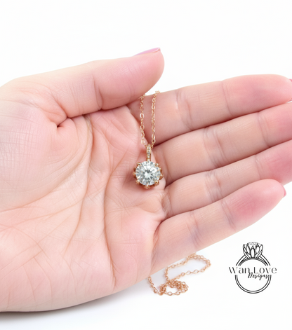 Diamond Lotus Flower Necklace • Unique Flower Charm Birthstone Necklace • Moissanite Floral Gift • Wedding Jewelry • Special Gift For Her.