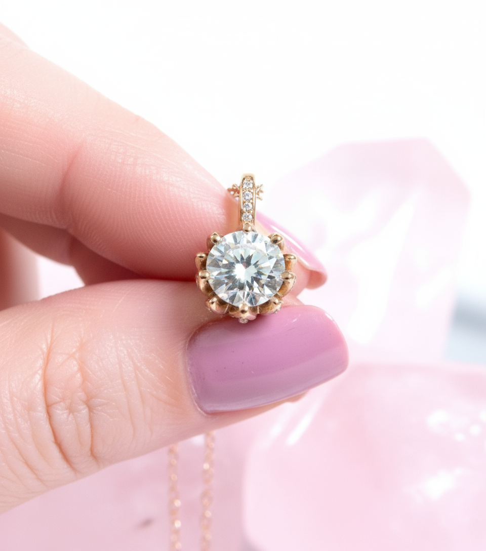 Diamond Lotus Flower Necklace • Unique Flower Charm Birthstone Necklace • Moissanite Floral Gift • Wedding Jewelry • Special Gift For Her.