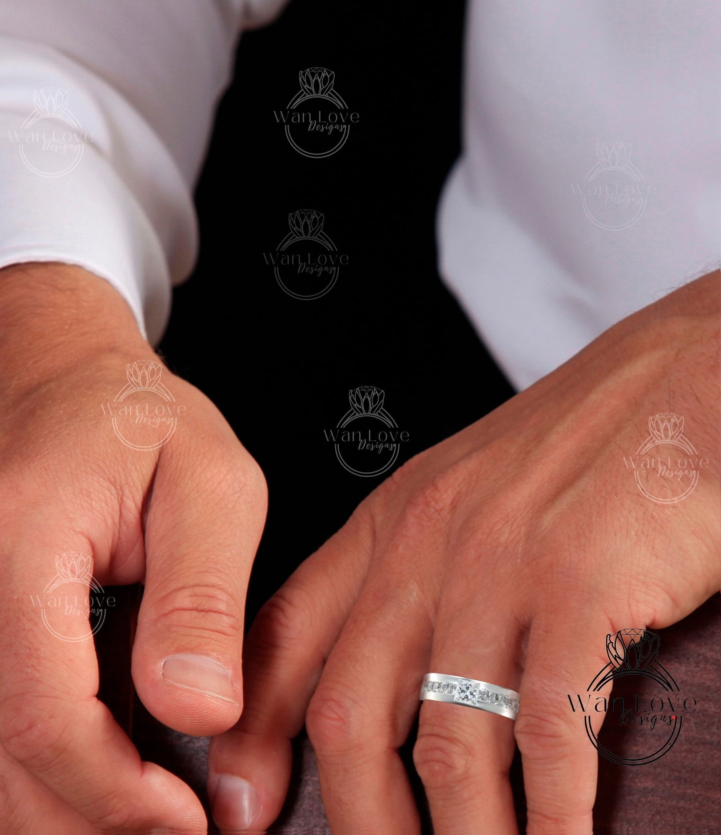 Men's Black Diamond Ring - Black Moissanite Diamond Ring - Mans princess Spinel Wedding Band - Unique Mens Band - 14k Gold Birthstone band Wan Love Designs