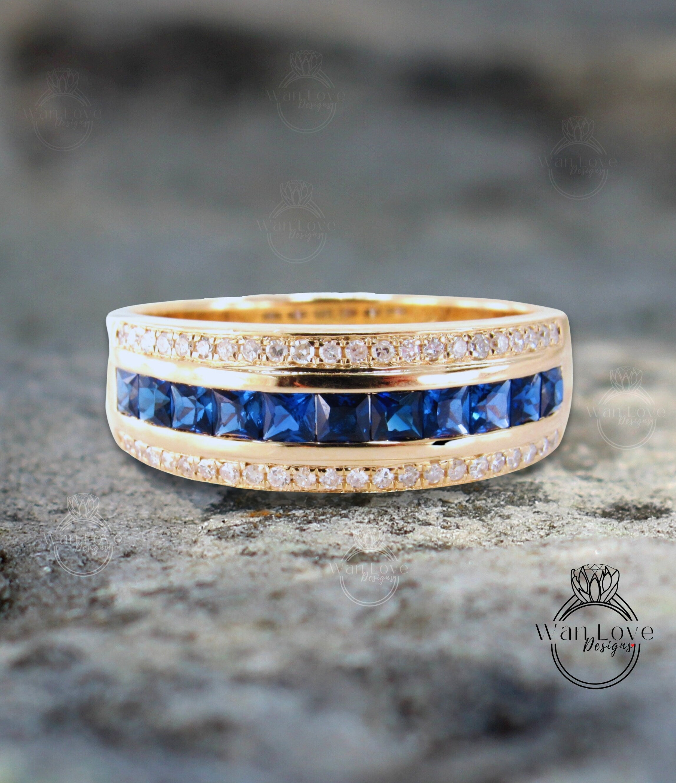 Nature inspired sapphire wedding band for man, comfort fit gold wedding band  / Callisto | Eden Garden Jewelry™