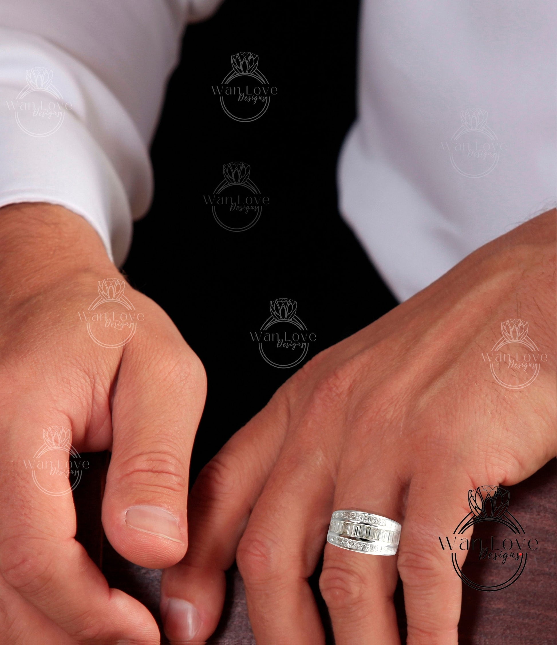 Mens Diamond Baguette Princess Cut Wedding Band, Solid Gold 10/14k/18k Wedding Ring, Mans Gold Wedding Ring, His Moissanite Wedding Band Wan Love Designs
