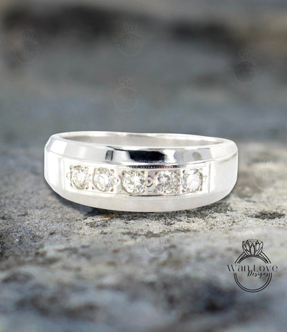 Mens Diamond Wedding Band, Moissanite Mens Wedding Band, Channel Setting Diamond/Moissanite Birthstone Mans Wedding Band jewelry gift Wan Love Designs