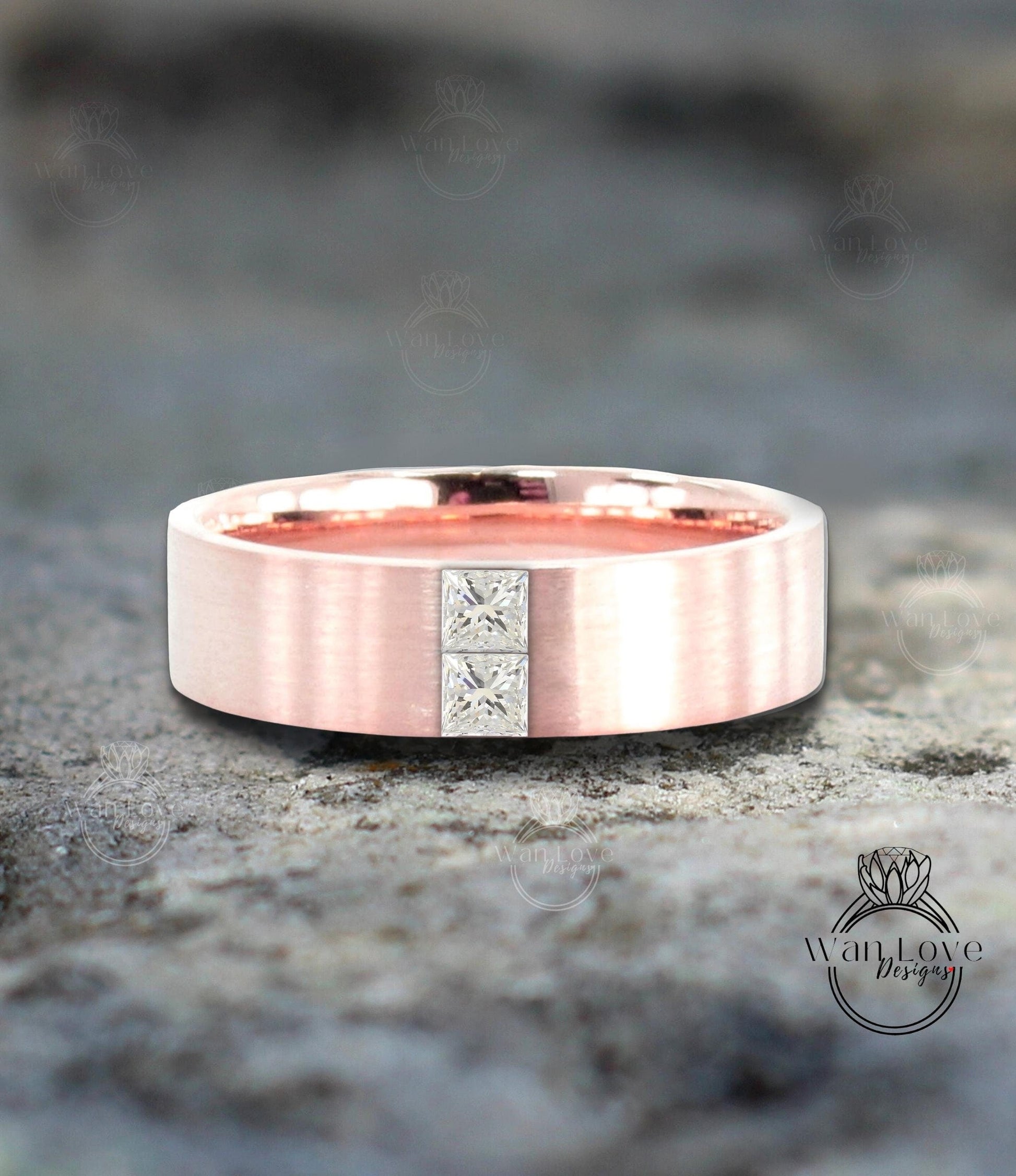 Mens Diamond Wedding Band, Princess Cut gem Moissanite Mens Birthstone Wedding Band, Solid Gold 10k/14k/18k Wedding Ring