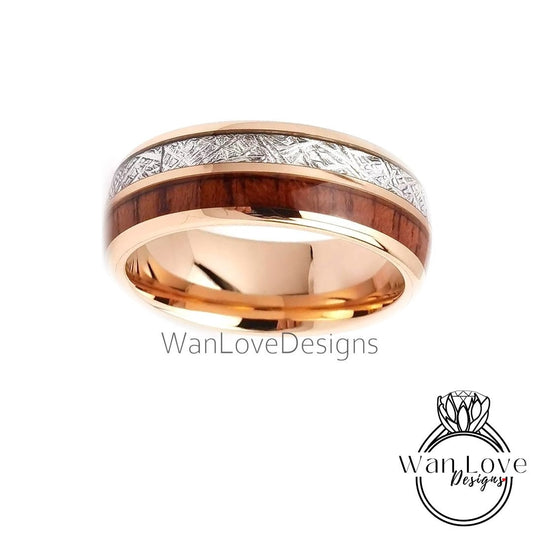 Mens Meteorite Tungsten Wedding Band, Whiskey Barrel Ring, 8mm Meteorite Rose Gold Mens Ring, Mens Promise Ring, Personalized gift for him Wan Love Designs