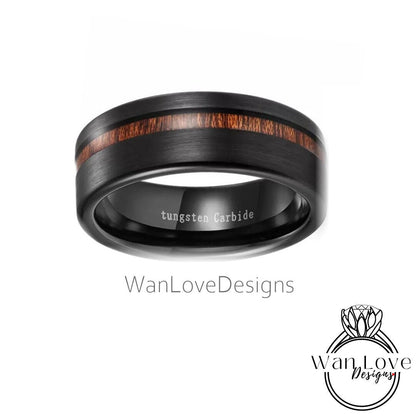 Mens Wedding Band, Black & Wood Tungsten Ring, Mens Ring, Male Wedding Band, Black Ring, Mens Promise Ring, Whiskey Barrel Ring, 8MM Wide Wan Love Designs