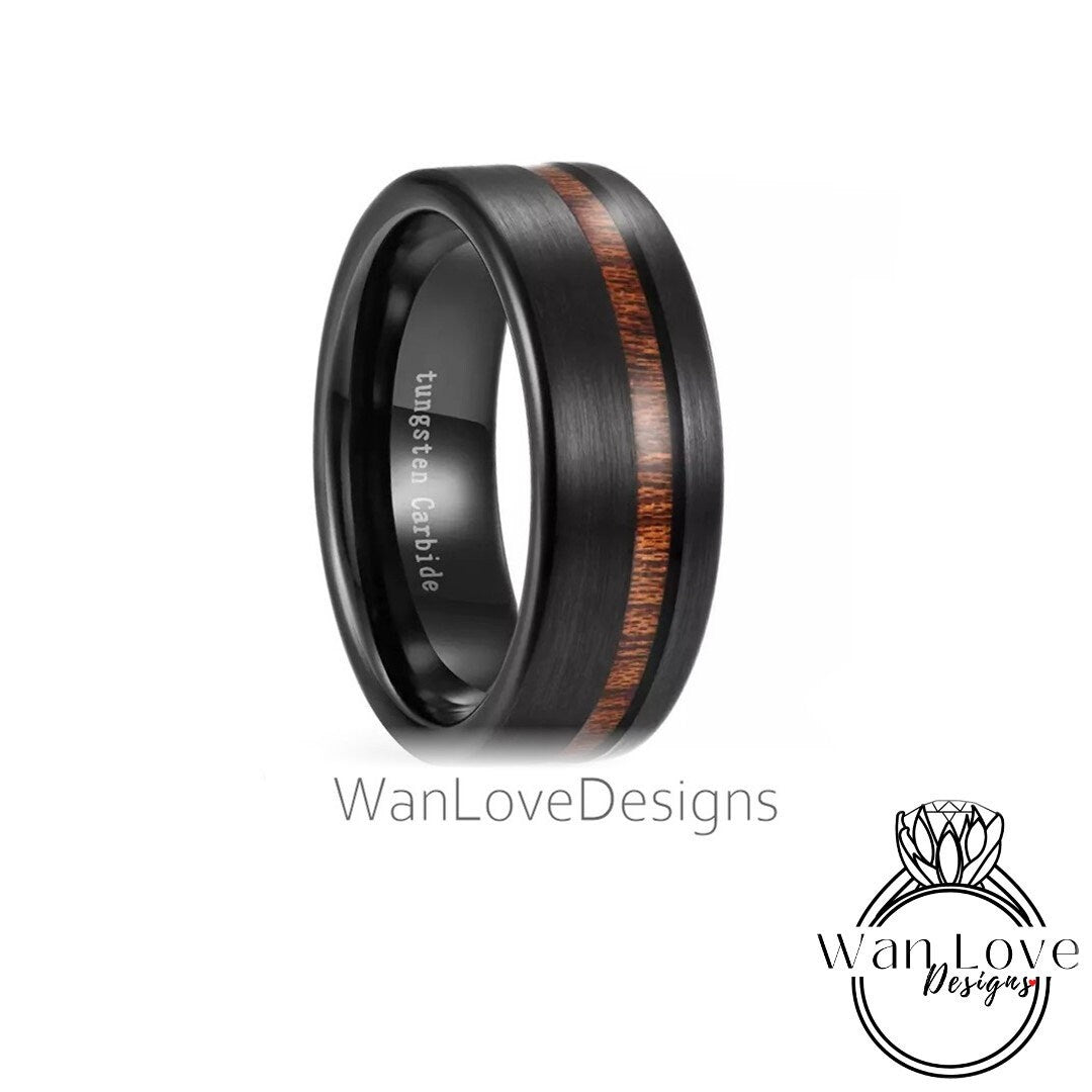 Mens Wedding Band, Black & Wood Tungsten Ring, Mens Ring, Male Wedding Band, Black Ring, Mens Promise Ring, Whiskey Barrel Ring, 8MM Wide Wan Love Designs