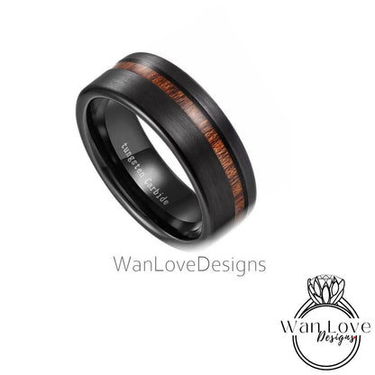 Mens Wedding Band, Black & Wood Tungsten Ring, Mens Ring, Male Wedding Band, Black Ring, Mens Promise Ring, Whiskey Barrel Ring, 8MM Wide Wan Love Designs