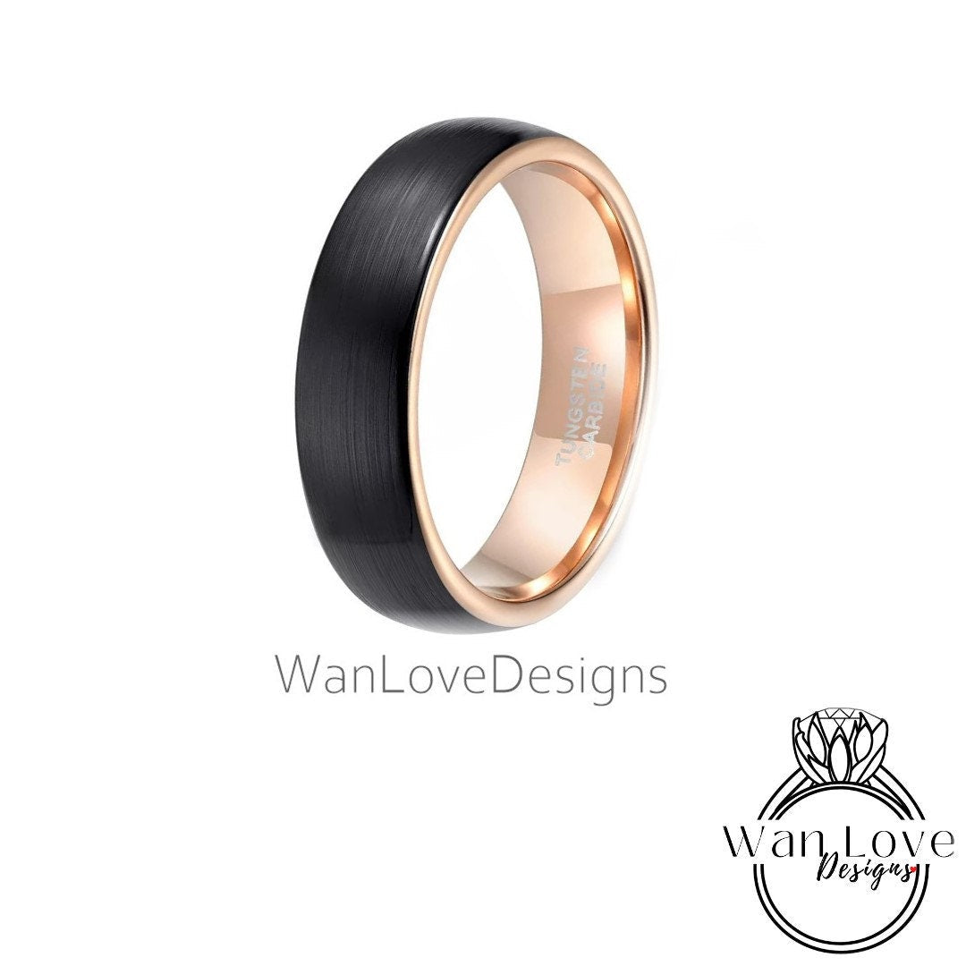 Rose Gold outlets Mens Tungsten Ring, Black and Silver Wedding Band, Engagement Ring, Promise Ring, Anniversary Ring