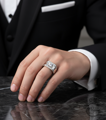 Mens White Sapphire Round 2 Double Rows Wedding Jewelry Band Commitment Engagement Ring 1ct 6mm Custom Ready to Ship