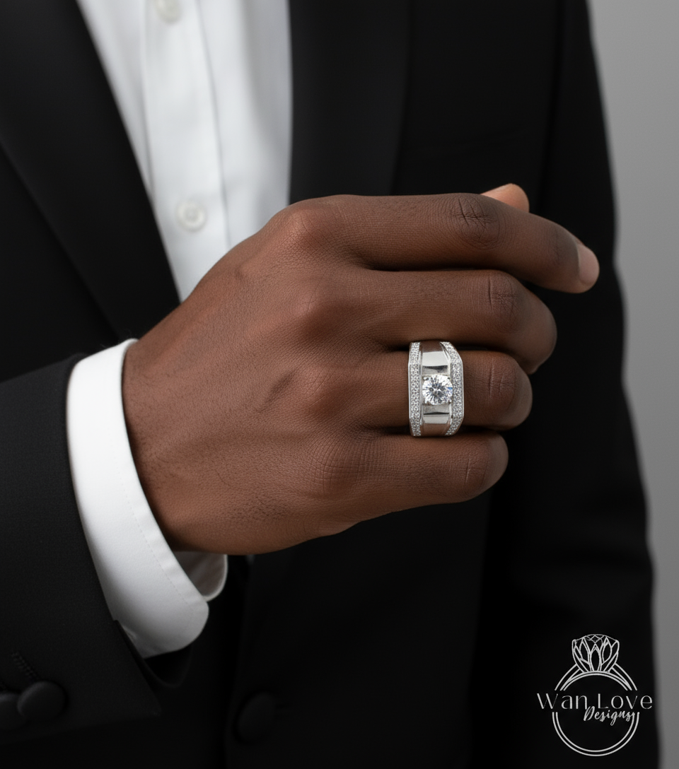 Mens White Sapphire Round 2 Double Rows Wedding Jewelry Band Commitment Engagement Ring 1ct 6mm Custom Ready to Ship