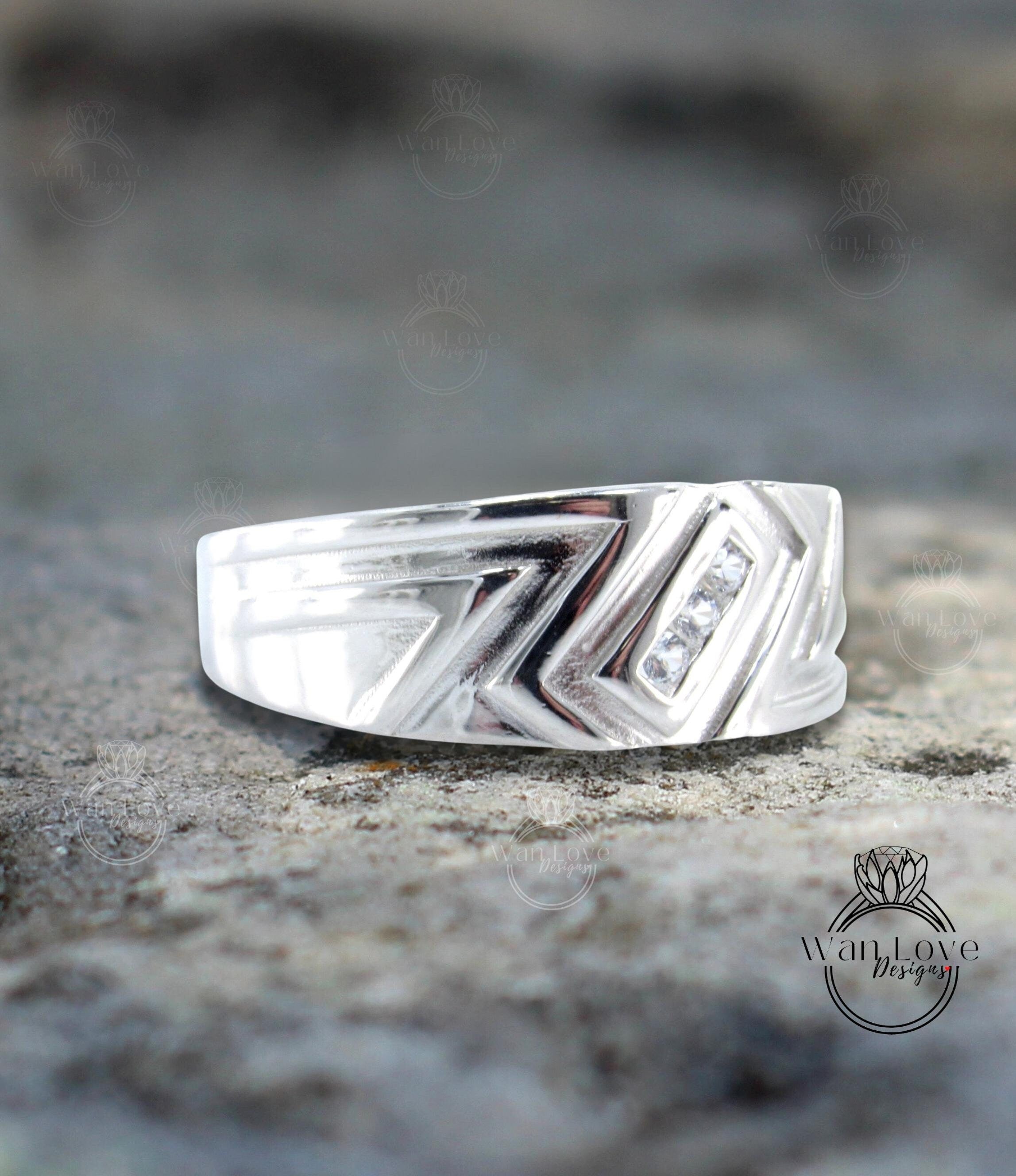 Art deco mens 2025 wedding band