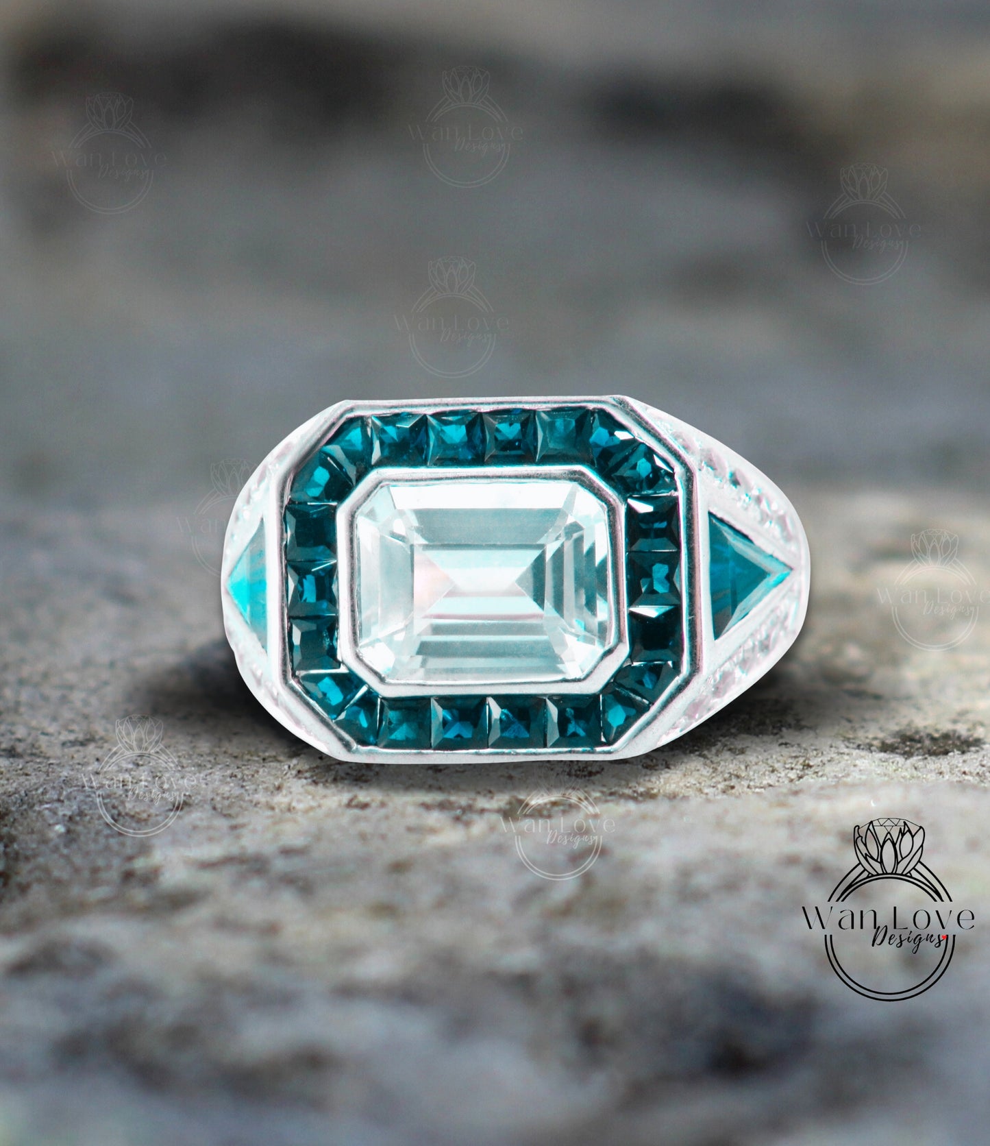 Anello da uomo con moissanite e smeraldo Fede nuziale Art Déco con castone 3 ct 9x7 mm 14 kt 18 kt bianco giallo oro rosa-platino-fidanzamento personalizzato