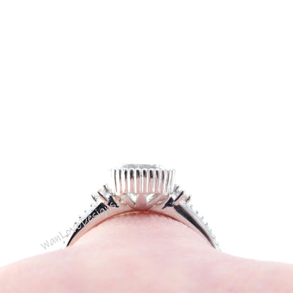 Milgrain Bezel Ring Blue Moissanite & Diamond Round cut Engagement Ring Art Deco round bezel Ring wedding bridal promise ring anniversary Wan Love Designs