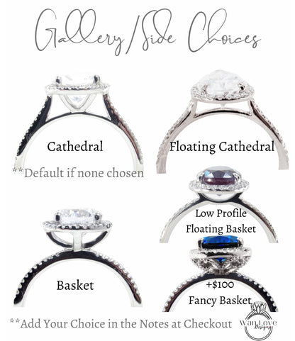 Milgrain Halo Emerald Blue Sapphire Engagement Ring/ Half Eternity Blue Sapphire Rings/ Diamond Halo Wedding Rings/ Statement Ring Wan Love Designs
