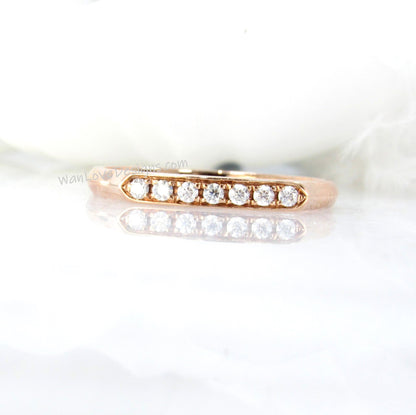 Modern Moissanite Ring, Modern Wedding Band, Rose Gold Moissanite Ring, Flat Top Art Deco Ring with Round Moissanite bridal band-Ready Wan Love Designs