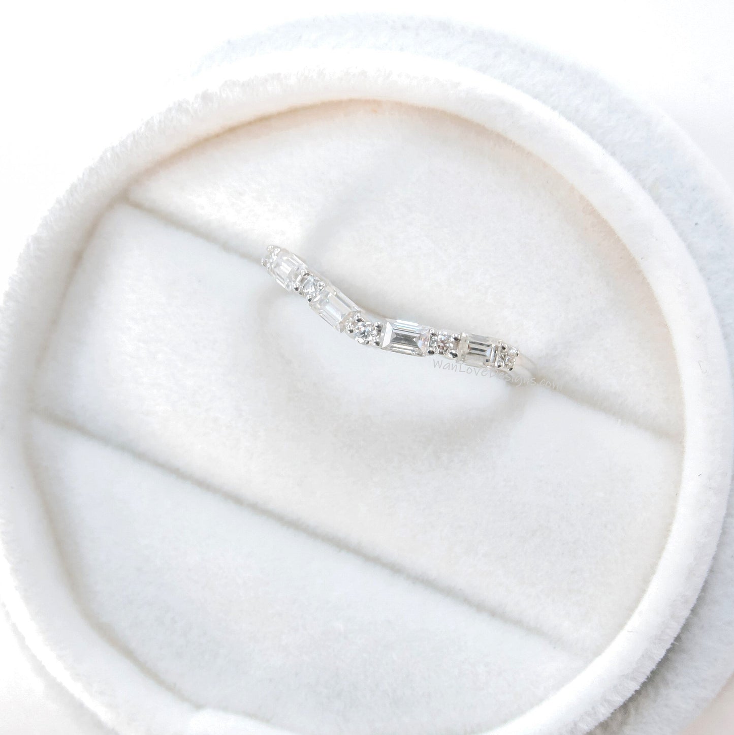 Moissanite Baguette Halfway Eternity Ring • Curved V Ring • Engagement Ring • Anniversary Ring • Birthstone Mothers Day Gift • Ready to Ship Wan Love Designs
