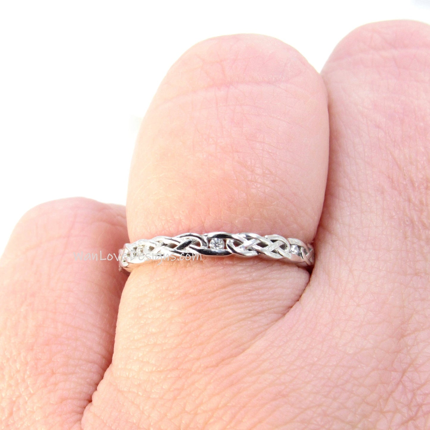 Moissanite Celtic Knot Braided Infinity Twist Split Shank womans Wedding Band Ring Rose or White Gold Custom Anniversary Gift Ready to Ship Wan Love Designs
