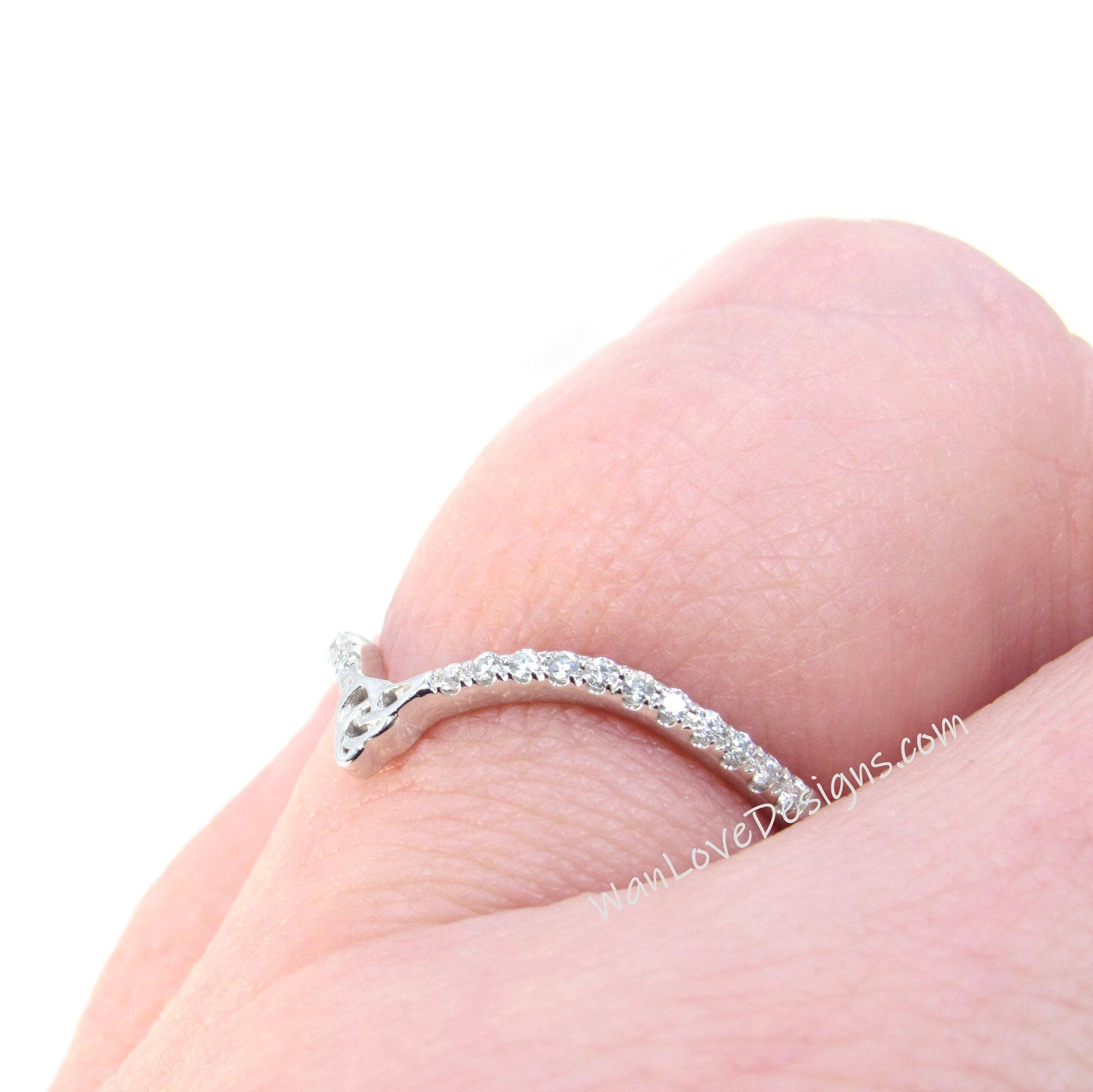 Moissanite Celtic Knot V Contoured Curved Nesting Wedding Band Ring half eternity band celtic bridal matching band anniversary promise band Wan Love Designs