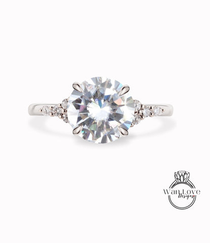 Moissanite Diamond Cluster Round Engagement Ring, Moissanite diamond art deco ring minimalist tapered Bridal Anniversary promise wedding ring Wan Love Designs