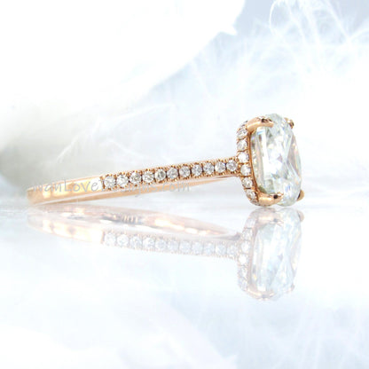 Moissanite & Diamond Cushion Side Halo Engagement Ring-Hidden-Floating-Champagne-2.5ct-8mm-Custom-Wedding-Anniversary Gift-Ready to Ship Wan Love Designs