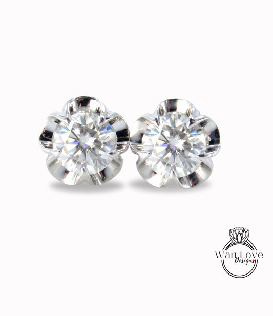 Moissanite Diamond Earrings • Buttercup Flower Stud Birthstone Earrings • Gemstone Floral Earrings • Lab Diamond Earrings • Gift for Her Wan Love Designs