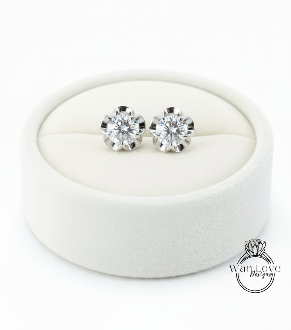 Moissanite Diamond Earrings • Buttercup Flower Stud Birthstone Earrings • Gemstone Floral Earrings • Lab Diamond Earrings • Gift for Her