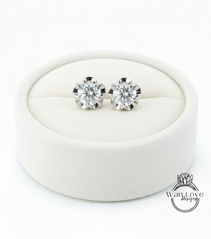 Moissanite Diamond Earrings • Buttercup Flower Stud Birthstone Earrings • Gemstone Floral Earrings • Lab Diamond Earrings • Gift for Her