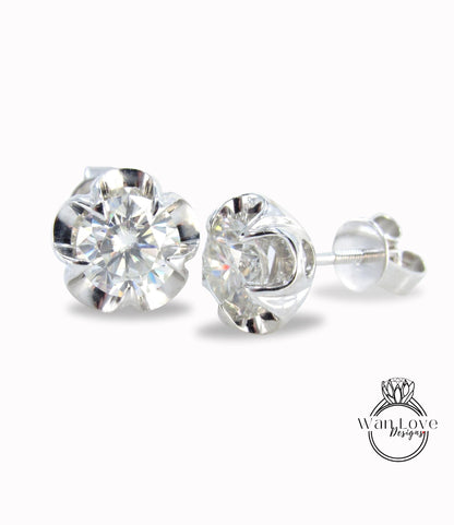 Moissanite Diamond Earrings • Buttercup Flower Stud Birthstone Earrings • Gemstone Floral Earrings • Lab Diamond Earrings • Gift for Her Wan Love Designs