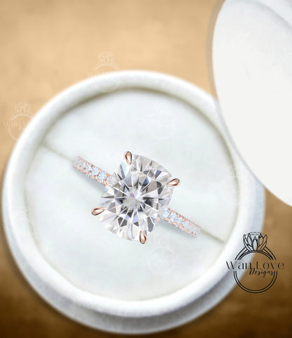 Moissanite & Diamond Elongated Cushion Engagement Ring, 14k 18k White Yellow Rose gold-Platinum-Wedding-Anniversary Wan Love Designs