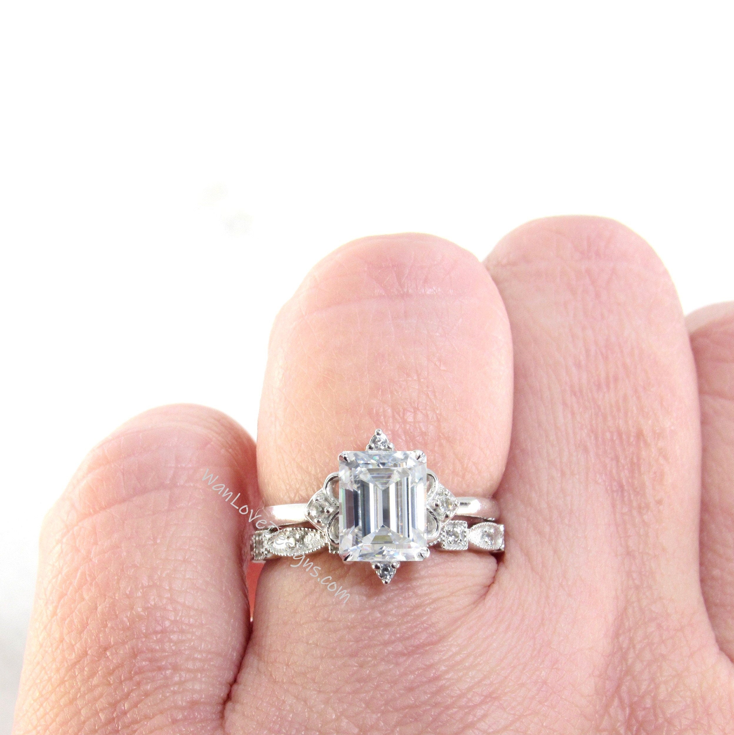 Emerald cut wedding hot sale ring set