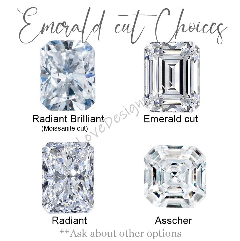 Moissanite & Diamond Side Halo Emerald Engagement Ring,Celebrity,2 Wedding Band Set,3ct,9x7mm Wan Love Designs