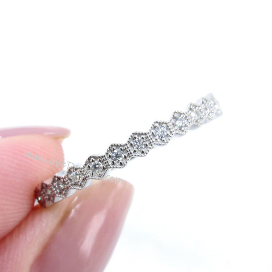 Moissanite Diamond Wedding Ring, Hexagon Shape Wedding Band, Vintage Wedding Ring, Anniversary Gift, Handmade Ring, Gift for Her, Bride Wan Love Designs