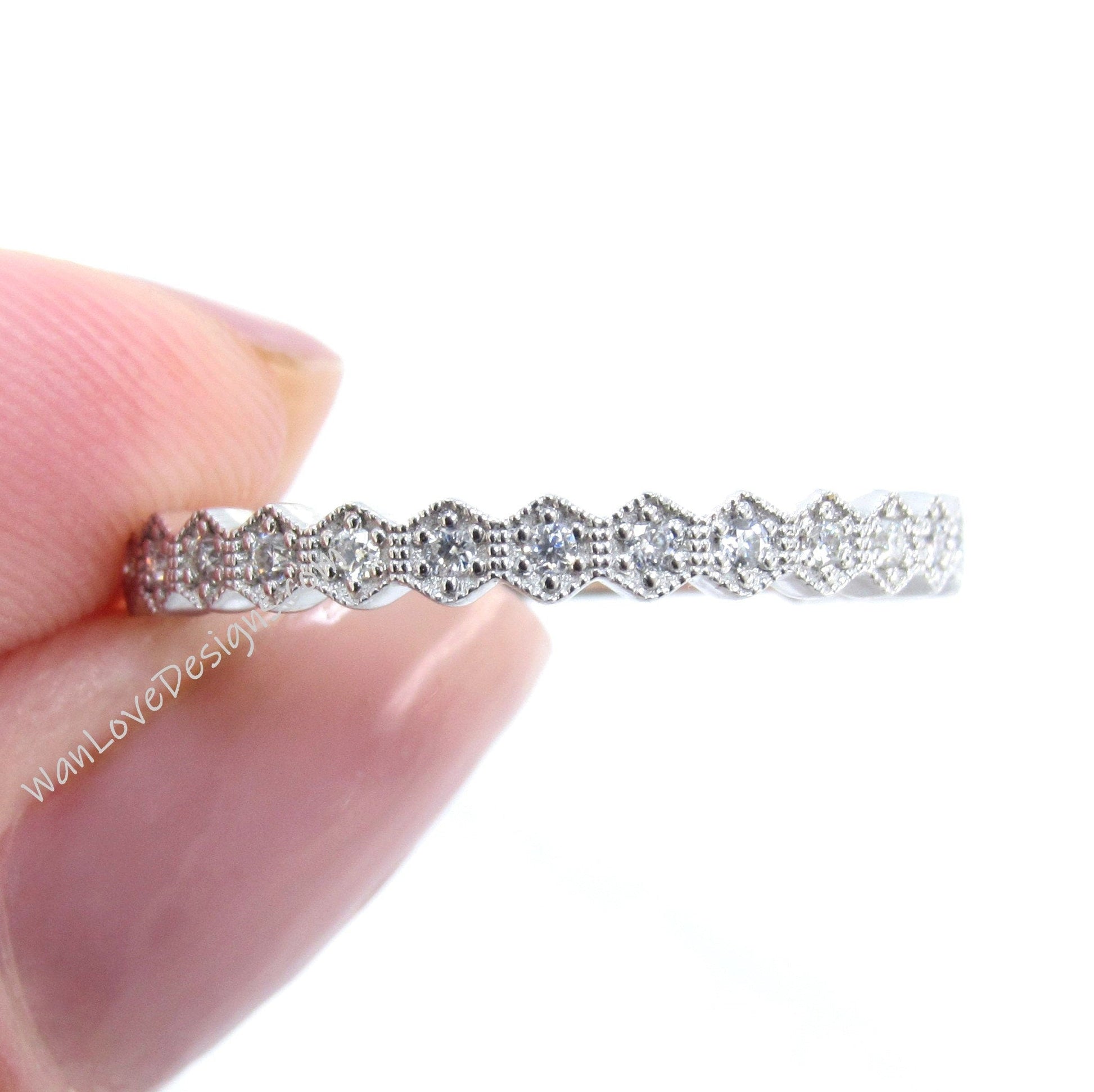 Moissanite Diamond Wedding Ring, Hexagon Shape Wedding Band, Vintage Wedding Ring, Anniversary Gift, Handmade Ring, Gift for Her, Bride Wan Love Designs