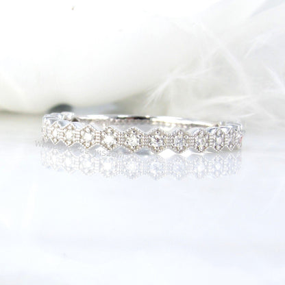 Moissanite Diamond Wedding Ring, Hexagon Shape Wedding Band, Vintage Wedding Ring, Anniversary Gift, Handmade Ring, Gift for Her, Bride Wan Love Designs