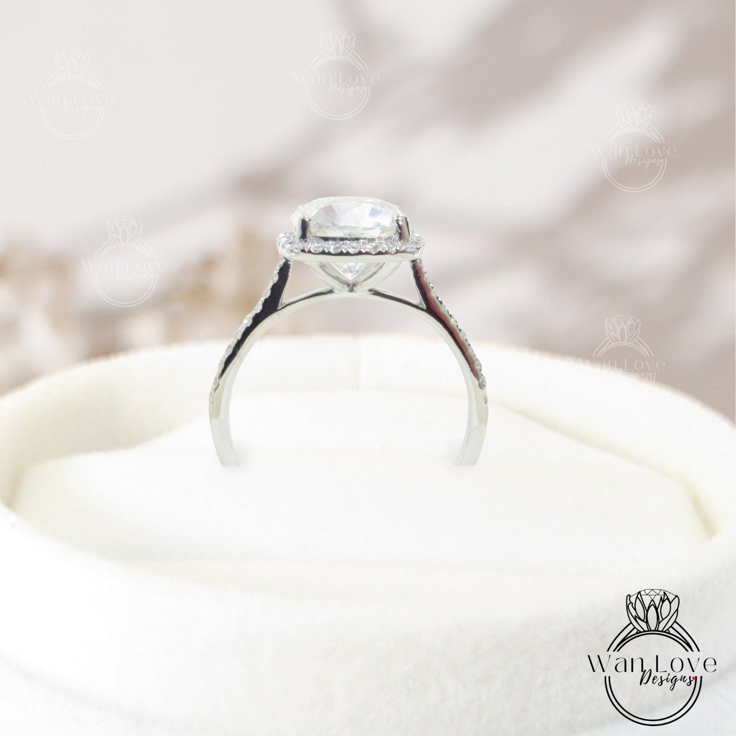 Moissanite & Diamond engagement ring unique cushion cut Vintage halo platinum wedding Bridal promise Anniversary ring wedding ring Ready Wan Love Designs