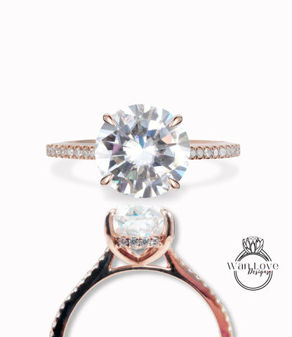 Moissanite & Diamond side halo half eternity Round cut Engagement Ring Art Deco rose gold vintage Ring antique wedding bridal promise ring Wan Love Designs