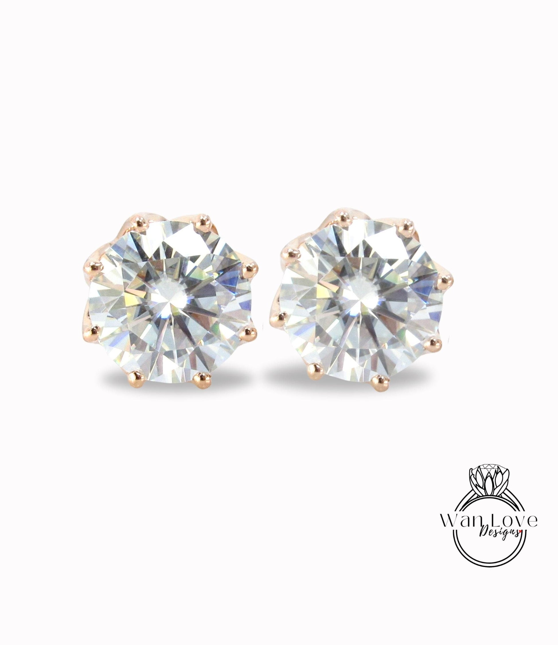 Moissanite Earrings 2ct miossanite studs 8 Prong Screw Back moissanite earrings Rose Gold moissanite earrings Anniversary Gift for her Ready Wan Love Designs